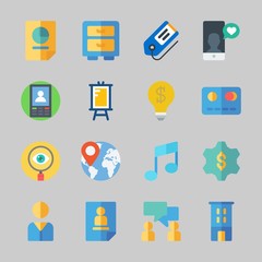 Icons about Business with curriculum, search, location, idea, cabinet and building