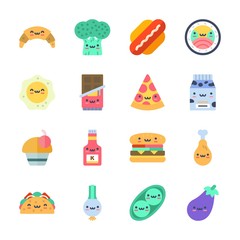 icon Food with scallion, broccoli, chicken leg, eggplant and ketchup