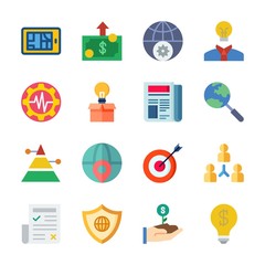 icon Marketing with money, idea, pyramid, shield and internet