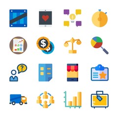 icon Business with box, coin, balance, smartphone and law