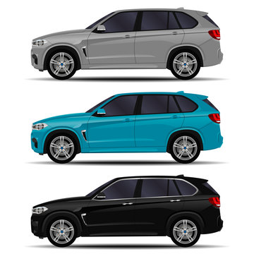 realistic SUV cars set. side view.