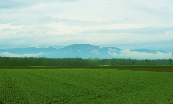 France, fields and mountains