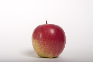 Set of red apples with green leaves. Apple
