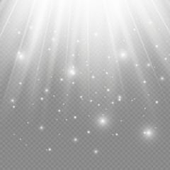 Light flare special effect with rays of light and magic sparkles. Glow transparent vector light effect.