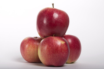 Set of red apples with green leaves. Apple
