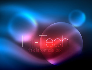 Blurred neon glowing circle, hi-tech modern bubble template, techno glowing glass round shapes or spheres. Geometric abstract background