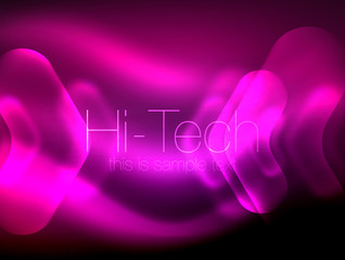 Blurred arrows in dark space. Neon pointers, glass glossy design, abstract shiny techno background, web banner