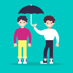 help to keep the umbrella. vector cartoon illustration