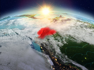 Ecuador from space in sunrise