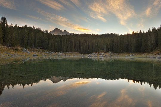 Carezza Lake, Dolomites, Nova Levante/Welschnofen, South tyrol, Italy.