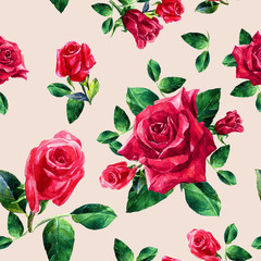 Watercolor seamless pattern of roses.