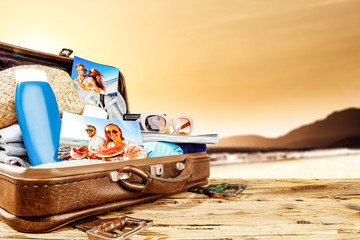 summer suitcase on desk 
