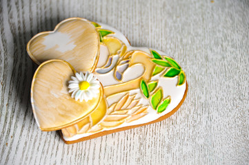 Gingerbread as a heart. Close-up