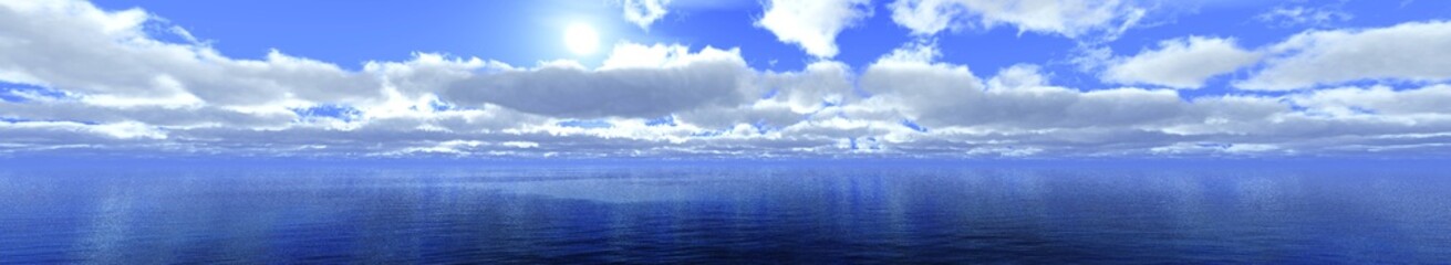 panorama of the sea sunset, a cloud above the water
3D rendering
