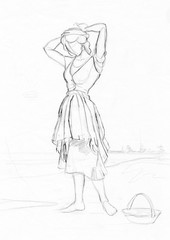 Hairstyle on the beach Drawing