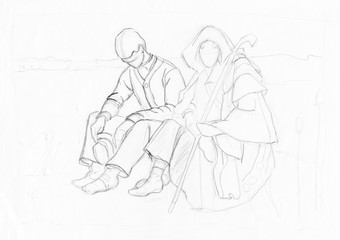 Pair of shepherds drawing