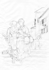 two female townspeople drawing