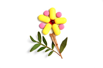 the stylized flower with tablets instead of leaves on a white background
