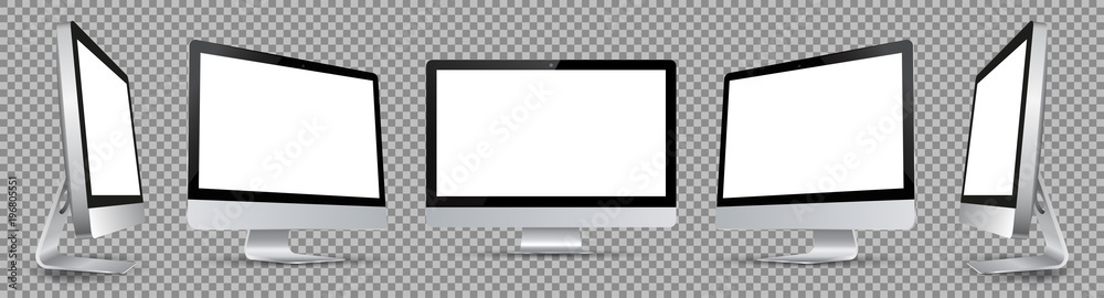 Poster Five black computer monitor with white display in turn - vector