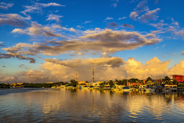 Obraz premium Belize. Sunset on San Pedro Town, Ambergris Caye Island