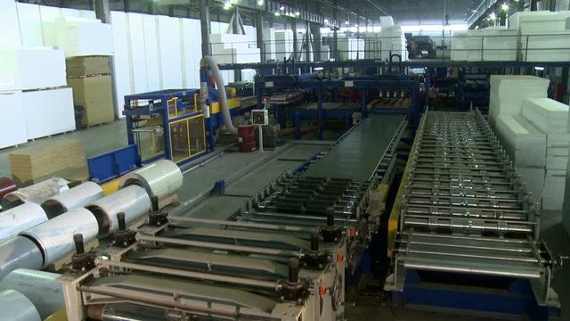 Sandwich panel production machine view from above
