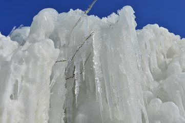 Winter landscape frozen waterfalls