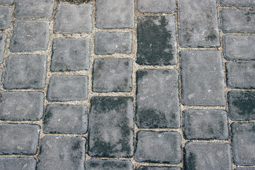 Background. Gray brick road after rain. Pattern.