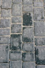 Background. Gray brick road after rain. Pattern.