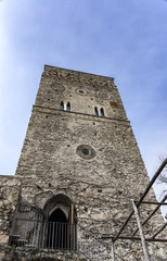 Medieval tower at Villa Rufolo, from Ravello, Amalfi Coast