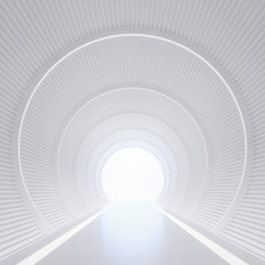 Fototapeta premium Modern white interior with tunnel space 3d rendering image.White curved corridor There is light at the destination.