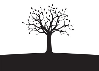Black Tree with Leaves. Vector Illustration.