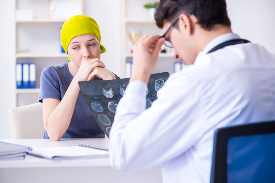 Cancer patient visiting doctor for medical consultation in clini