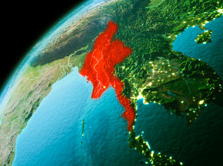 Myanmar from space in evening