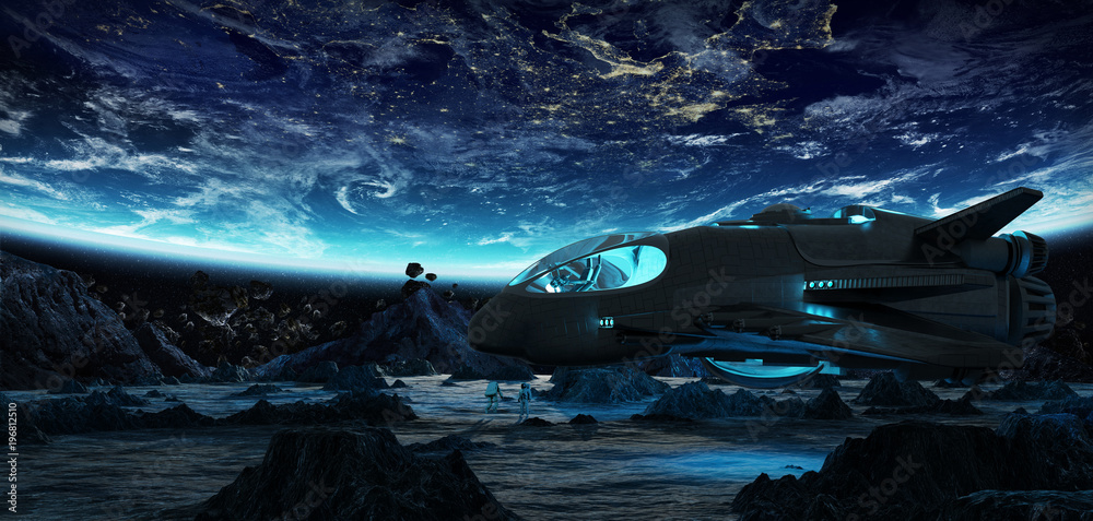 Wall mural astronauts exploring an asteroid 3d rendering elements of this image furnished by nasa