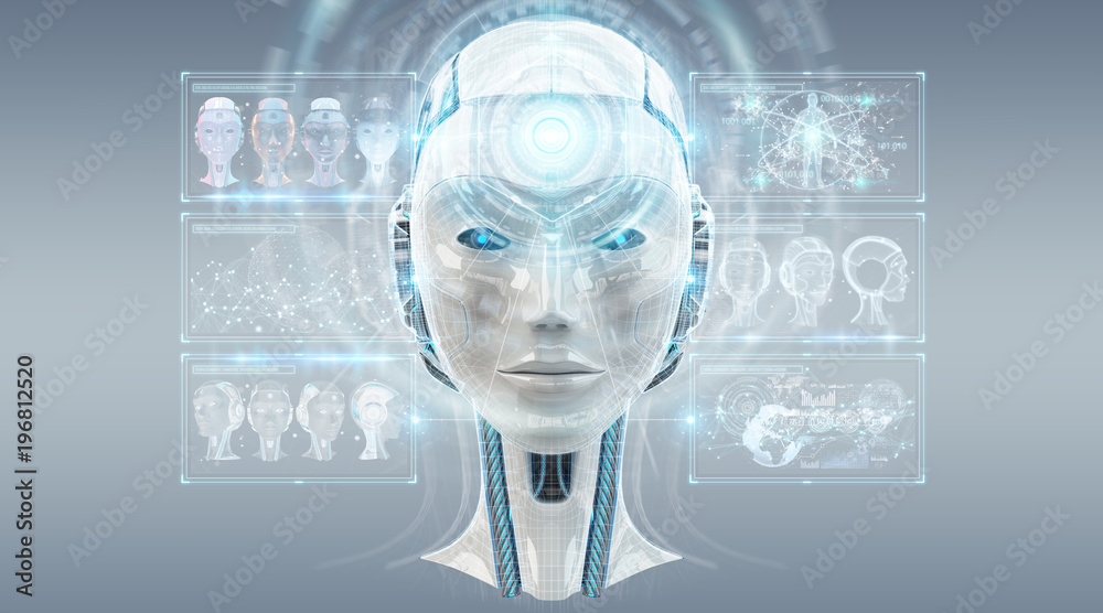 Fototapete digital artificial intelligence cyborg interface 3d rendering