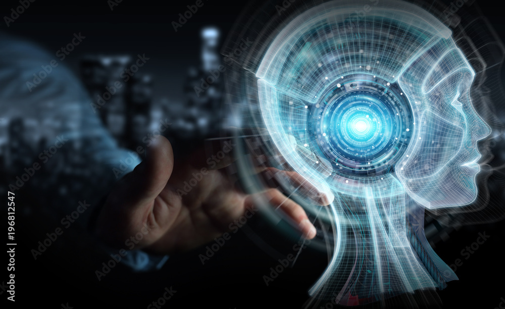Fototapete businessman using digital artificial intelligence interface 3d rendering