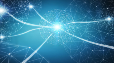 Connections system sphere and datas exchanges 3D rendering