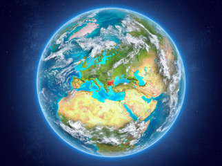 Bulgaria on planet Earth in space