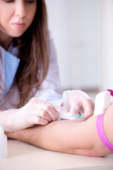 Patient during blood test sampling procedure taken for analysis