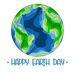 Happy Earth Day Lettering. Hand Drawn Text. Papercut