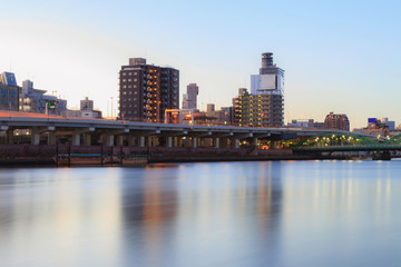 Fototapeta na wymiar Tokyo sumida river view, Komagata bashi bridge, Morning scenes scenes