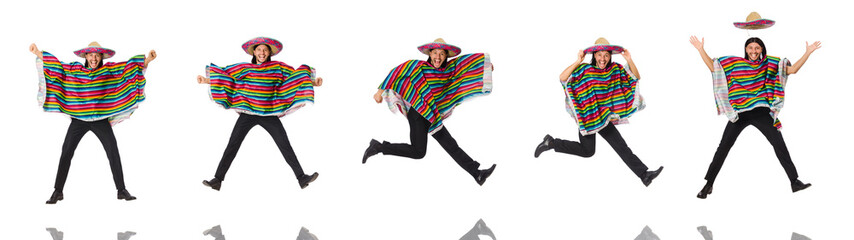 Handsome man in vivid poncho isolated on white