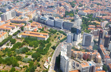 Fototapeta na wymiar The bird's eye view of modern part of Lisbon. Campolide district. Lisbon. Portugal