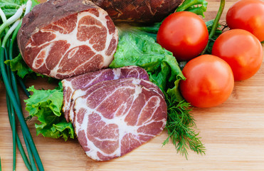 pork, smoked tomatoes onions