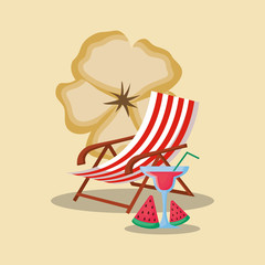 Summer time design with beach chair and cocktails, colorful design vector illustration