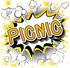 Picnic - Comic book style word on abstract background.