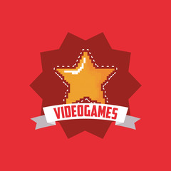 videogame design with pixelated star over red background, colorful design. vector illustration