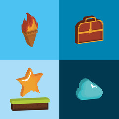 Icon set of video game concept over colorful squares, vector illustration