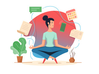 Woman balancing in lotus position