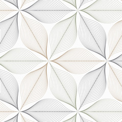 Linear vector pattern repeating abstract leaves or flower or flora in two tone color on hexagon shape. Clean design for fabric, wallpaper, printing etc.
